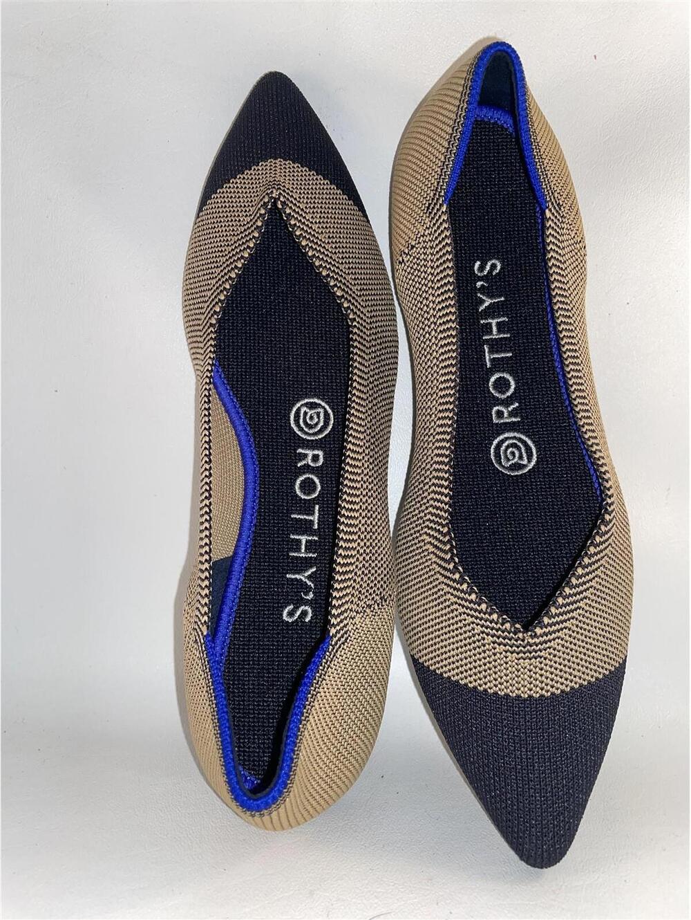 Rothy's Point Gold Herringbone Black Women's Shoes Flats Loafers Slip 6.5 New